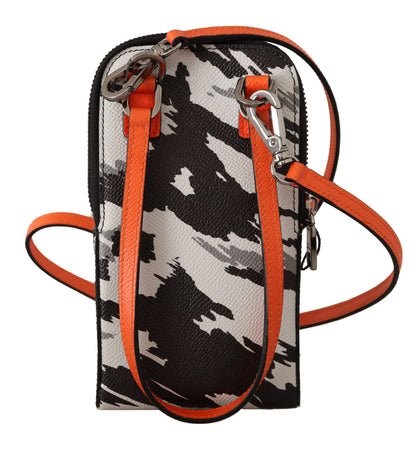 Dolce &amp; Gabbana – Umhängetasche aus grauem Leder mit Umhängeband und Kartenfach