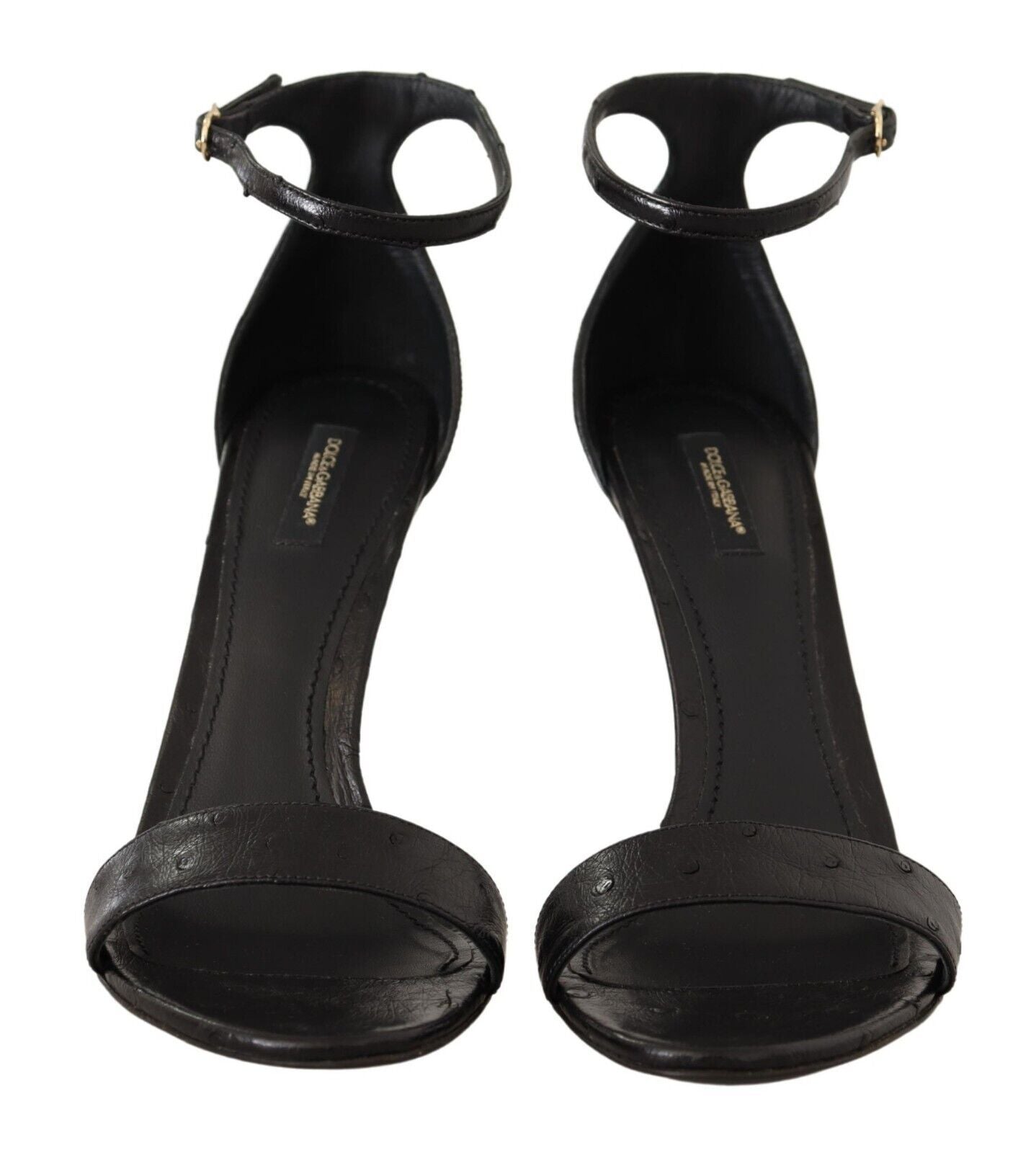 Dolce &amp; Gabbana Schwarze Straußenleder-Sandalen mit Knöchelriemen
