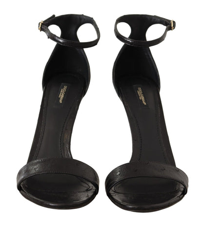 Dolce &amp; Gabbana Schwarze Straußenleder-Sandalen mit Knöchelriemen