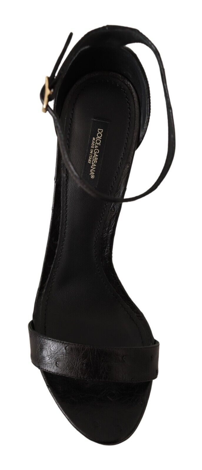 Dolce &amp; Gabbana Schwarze Straußenleder-Sandalen mit Knöchelriemen