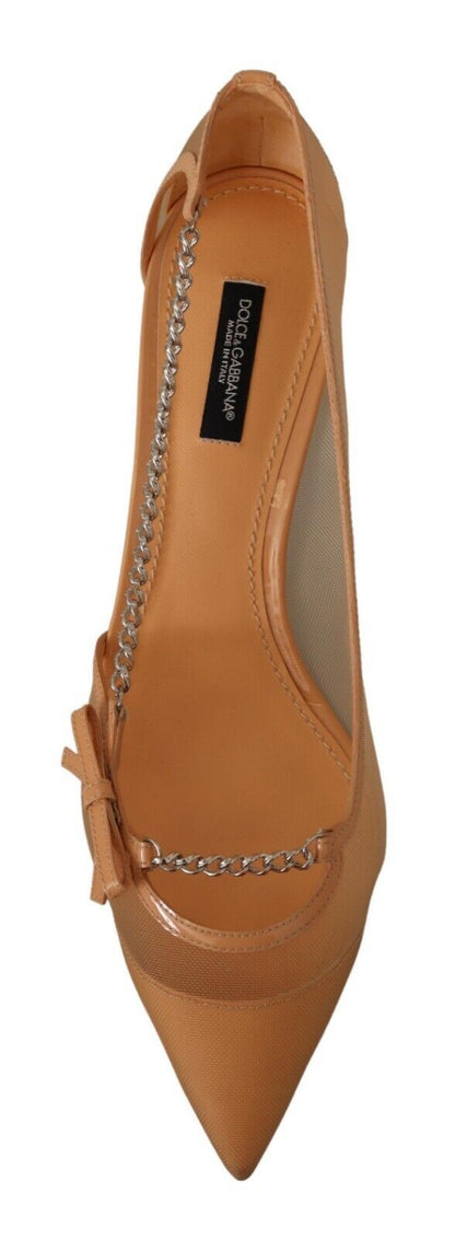 Dolce &amp; Gabbana Peach Mesh Leder Ketten Heels Pumps Schuhe
