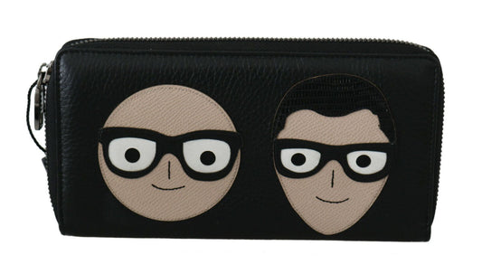 Dolce & Gabbana Schwarzes Leder #DGFAMILY Continental Herren-Geldbörse mit Reißverschluss