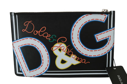Dolce &amp; Gabbana Schwarzes Herren-Geldbörse mit Reißverschluss und DG-Print, Leder