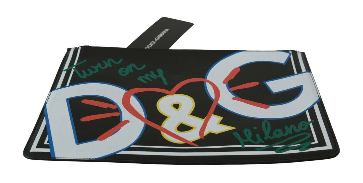 Dolce &amp; Gabbana Schwarzes Herren-Geldbörse mit Reißverschluss und DG-Print, Leder