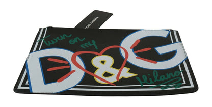 Dolce &amp; Gabbana Schwarzes Herren-Geldbörse mit Reißverschluss und DG-Print, Leder