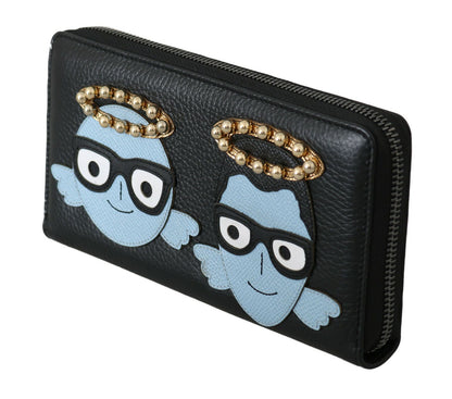Dolce &amp; Gabbana Schwarz-Blaues Leder #DGFAMILY Continental-Geldbörse mit Reißverschluss