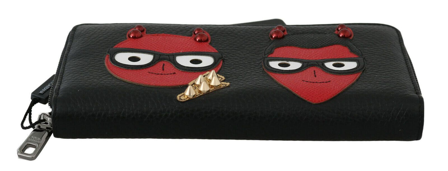 Dolce &amp; Gabbana Schwarz-Rotes Leder #DGFAMILY Continental-Geldbörse mit Reißverschluss