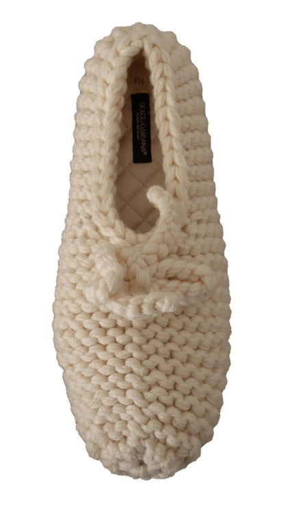 Dolce &amp; Gabbana – Weiße Ballerinas zum Hineinschlüpfen aus Wollstrick