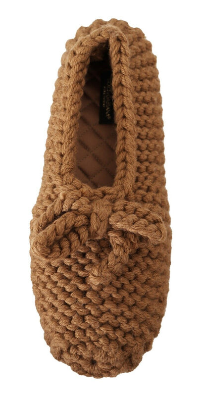 Dolce &amp; Gabbana – Braune Ballerinas zum Hineinschlüpfen aus Wollstrick