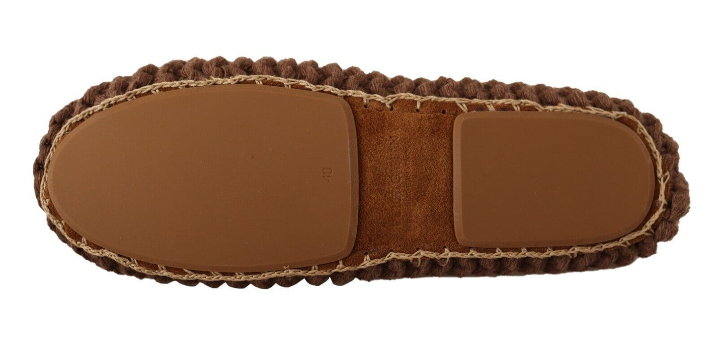 Dolce &amp; Gabbana – Braune Ballerinas zum Hineinschlüpfen aus Wollstrick