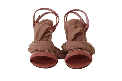 Dolce &amp; Gabbana – Sandalen mit Knöchelriemen aus Stretch-Tüll in Rosa