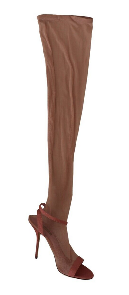 Dolce &amp; Gabbana – Sandalen mit Knöchelriemen aus Stretch-Tüll in Rosa