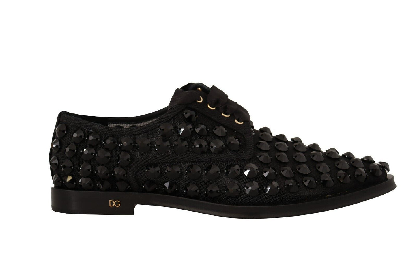 Dolce &amp; Gabbana – Schwarze, formelle flache Schnürschuhe mit Nieten