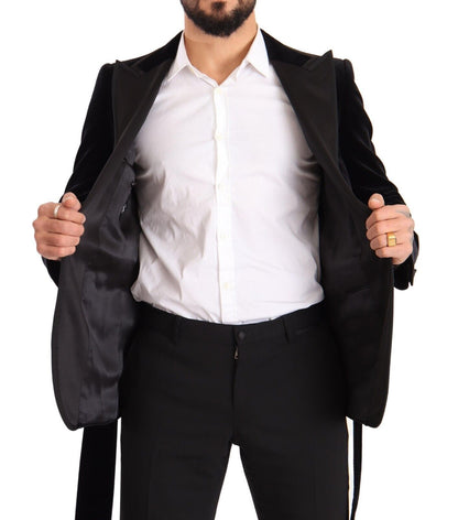 Dolce &amp; Gabbana – Einreihiger Blazer aus schwarzem Samt mit einem Knopf