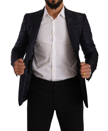 معطف مارتيني من دولتشي آند غابانا، من الحرير الجاكار المزهر باللون الأزرق