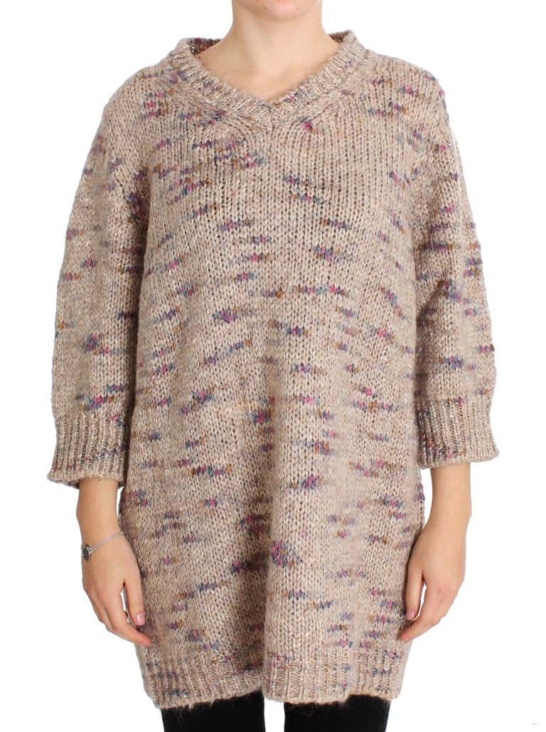 PINK MEMORIES Beigefarbener Oversize-Strickpullover aus Wollmischung