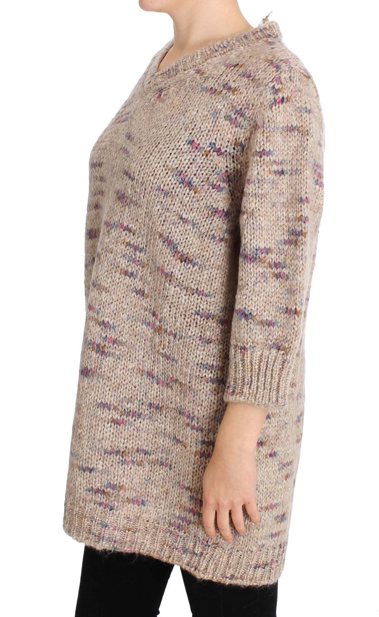 PINK MEMORIES Beigefarbener Oversize-Strickpullover aus Wollmischung