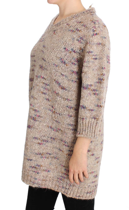 PINK MEMORIES Beigefarbener Oversize-Strickpullover aus Wollmischung