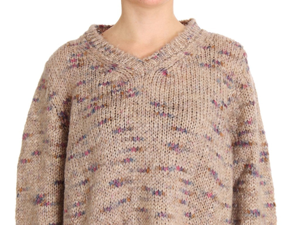 PINK MEMORIES Beigefarbener Oversize-Strickpullover aus Wollmischung