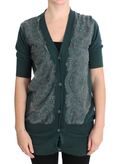 PINK MEMORIES Grüner Cardigan aus Baumwolle mit Spitze
