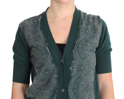 PINK MEMORIES Grüner Cardigan aus Baumwolle mit Spitze