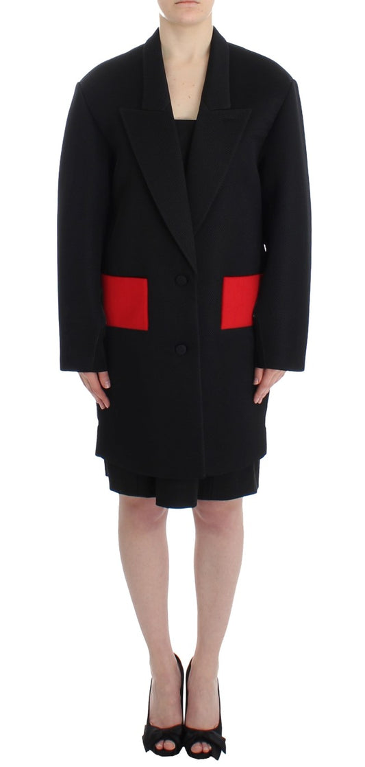 KAALE SUKTAE Schwarzer Mantel Trenchcoat Lange Drapierte Jacke Blazer