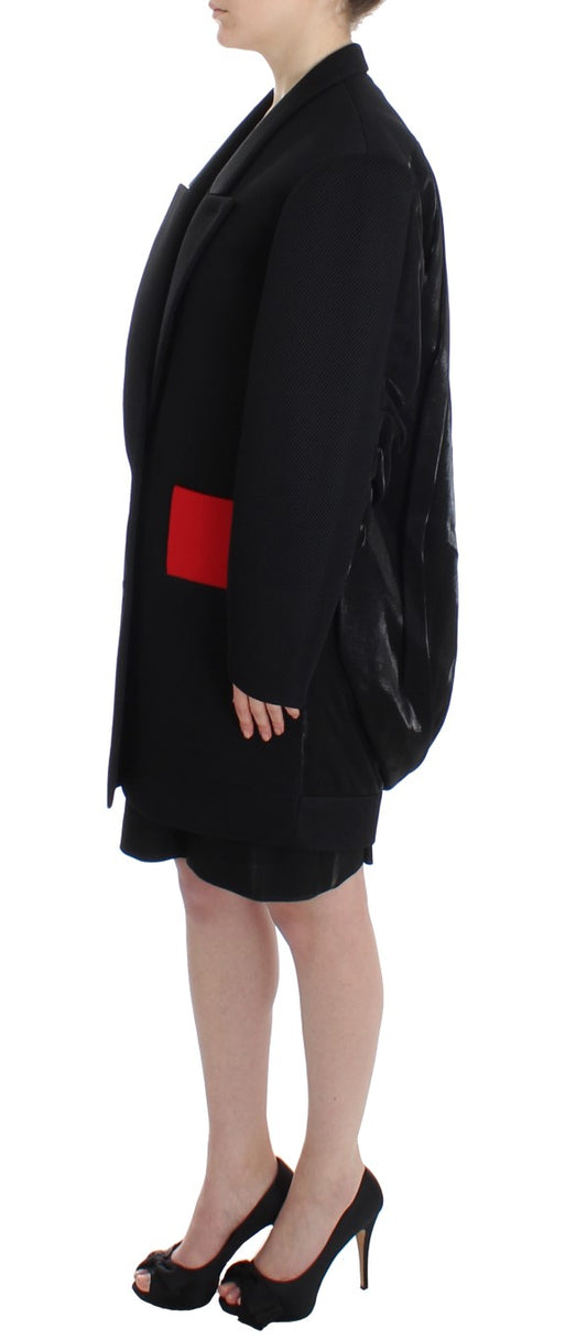 KAALE SUKTAE Schwarzer Mantel Trenchcoat Lange Drapierte Jacke Blazer