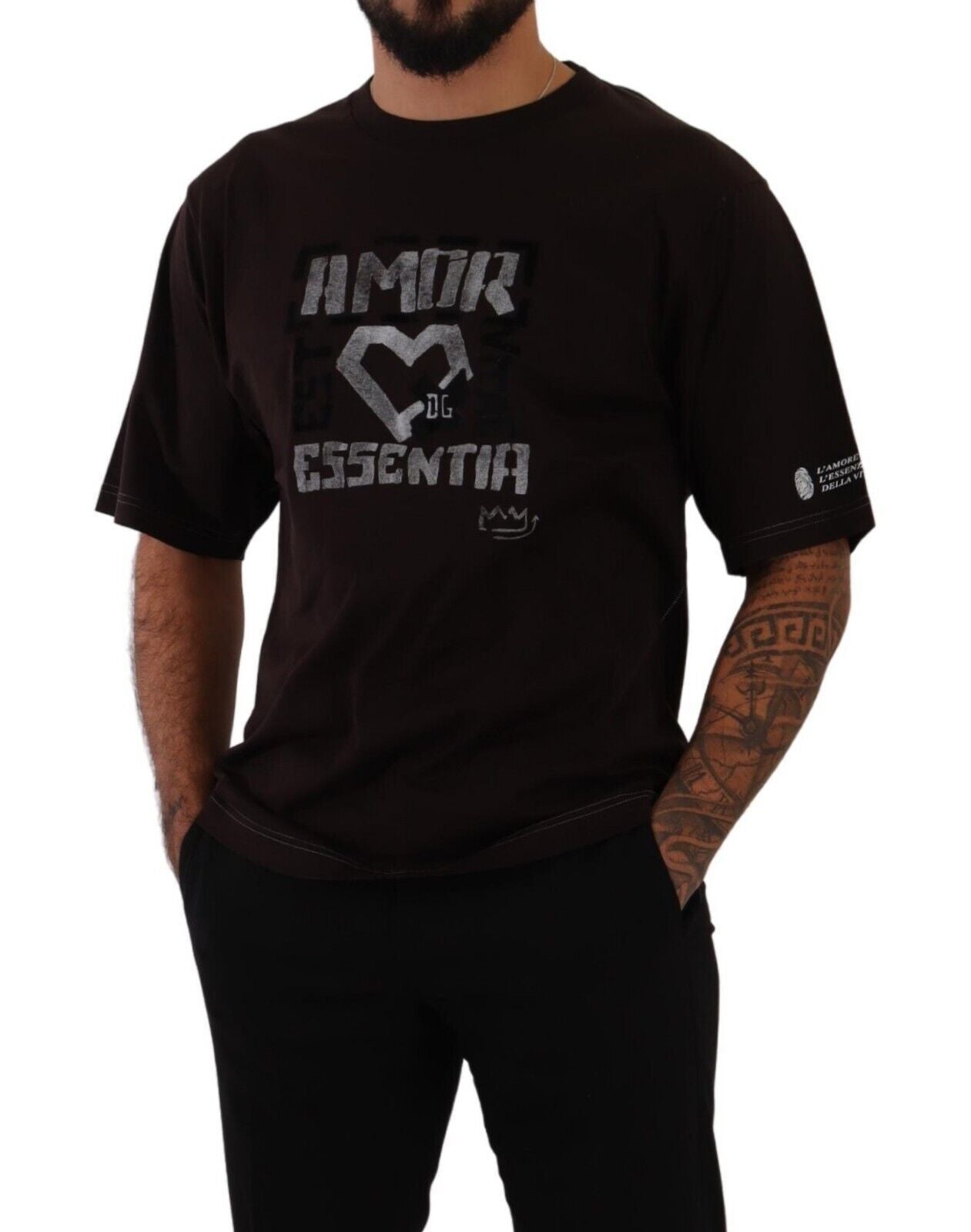 Dolce &amp; Gabbana Bordeauxfarbenes Baumwoll-T-Shirt mit Rundhalsausschnitt und L-Amore-Print