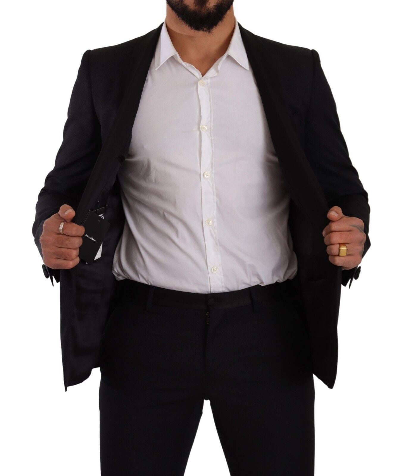 بدلة دولتشي آند غابانا السوداء الذهبية الصوفية الضيقة المكونة من قطعتين