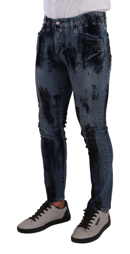 Dolce &amp; Gabbana Blau-schwarze Skinny-Jeans aus Baumwolle