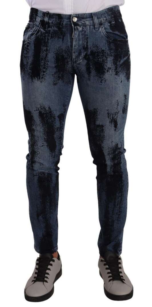 Dolce &amp; Gabbana Blau-schwarze Skinny-Jeans aus Baumwolle