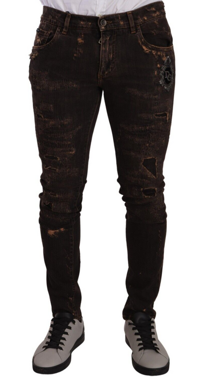 Dolce &amp; Gabbana – Braune Skinny-Jeans im Used-Look in Slim Fit