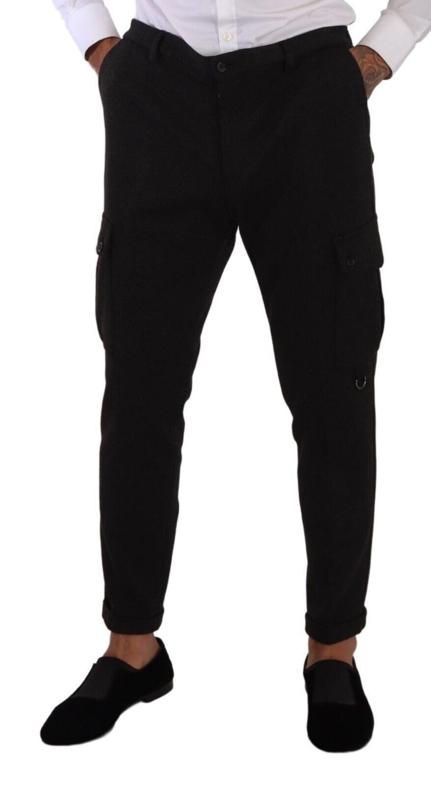 Dolce &amp; Gabbana Schwarze Viskose-Cargo-Skinny-Hose für Herren