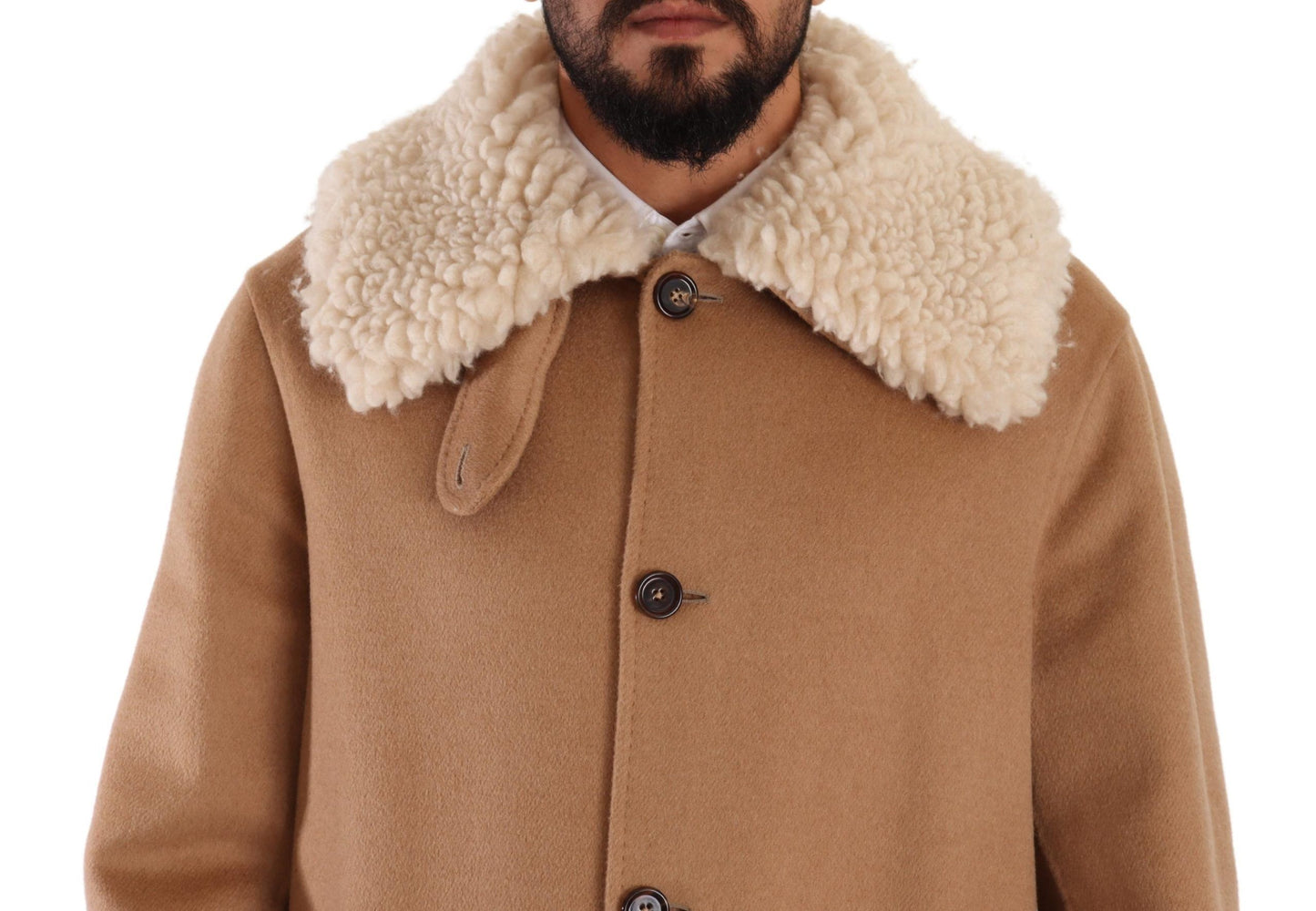 Dolce &amp; Gabbana Beige Kamelhaut Kaschmir Shearling Manteljacke