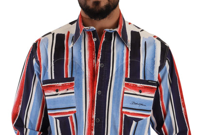 Dolce & Gabbana Red Striped Long Sleeve Cotton Shirt Blue