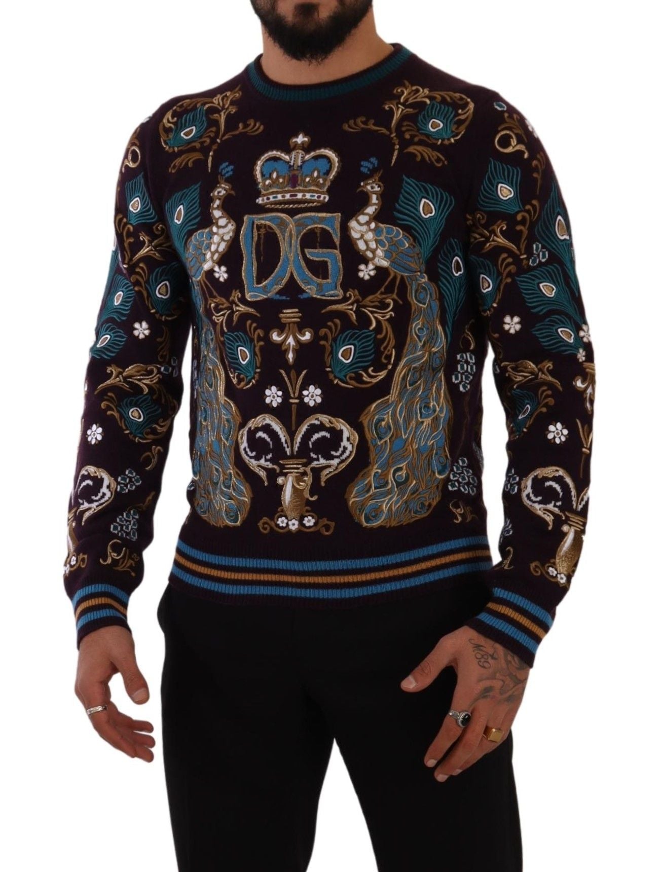 Dolce &amp; Gabbana Bordeauxfarbener Kaschmirpullover mit DG-Kronenstickerei