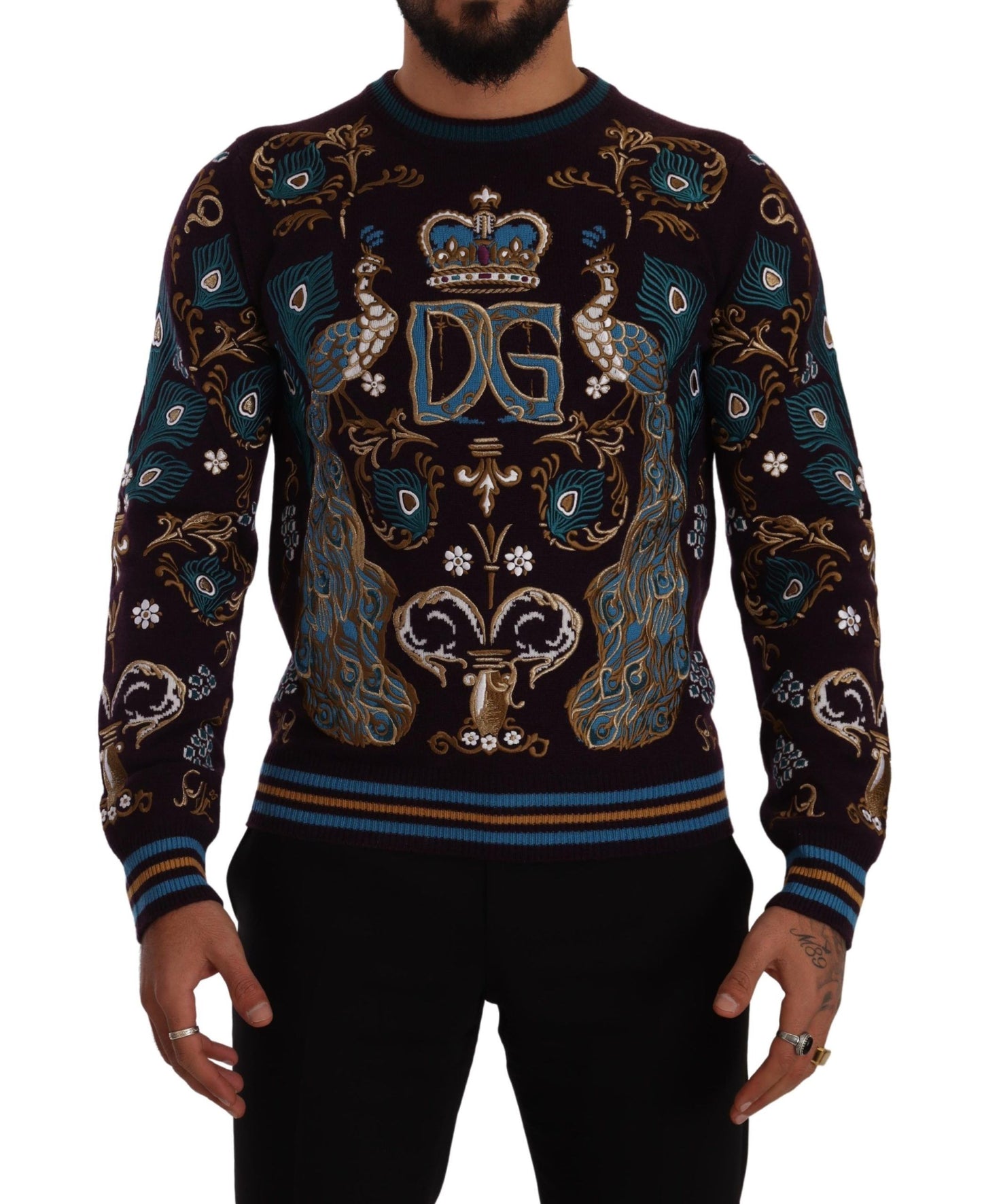 Dolce &amp; Gabbana Bordeauxfarbener Kaschmirpullover mit DG-Kronenstickerei