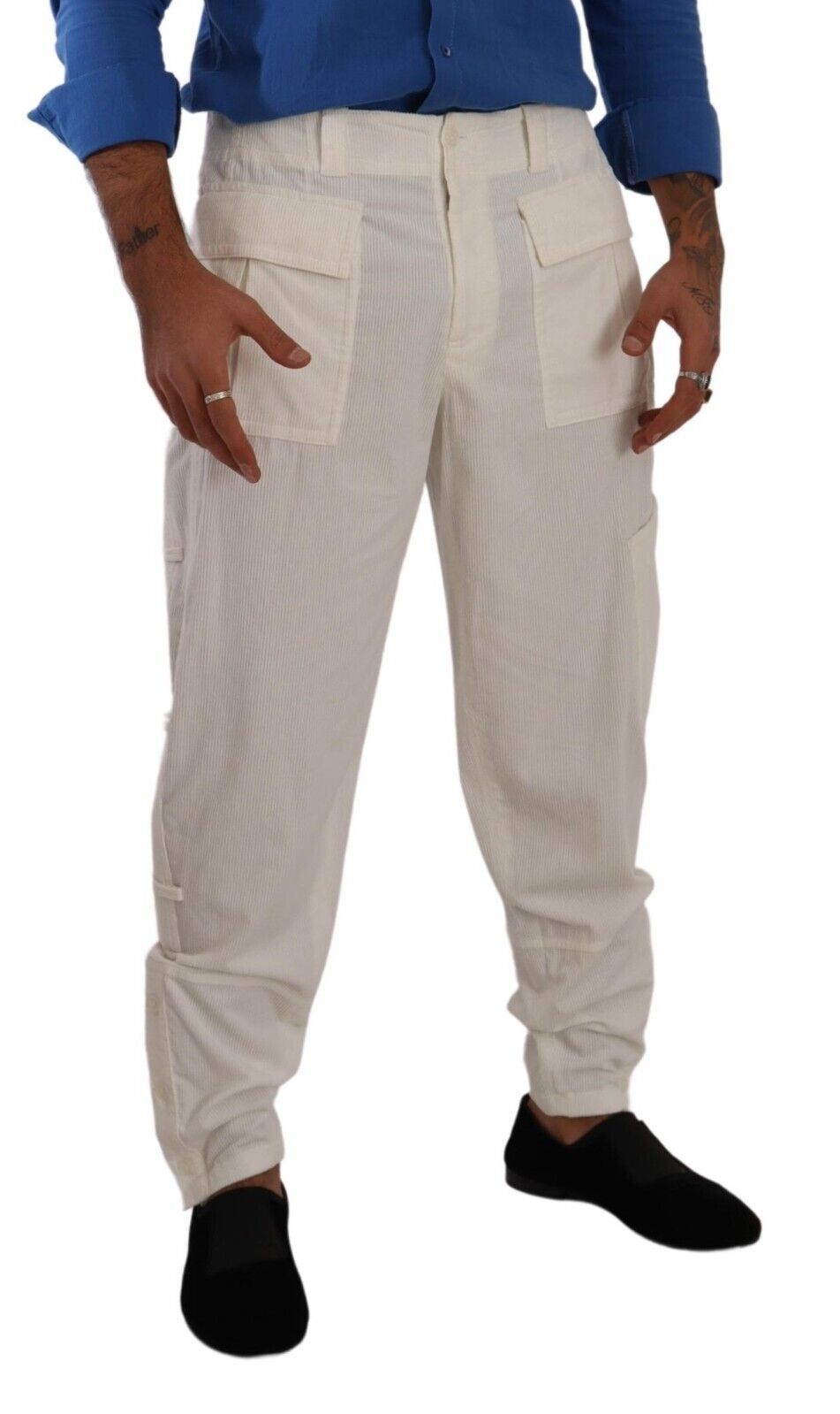 Dolce &amp; Gabbana – Cargohose aus Baumwollcord in Off-White