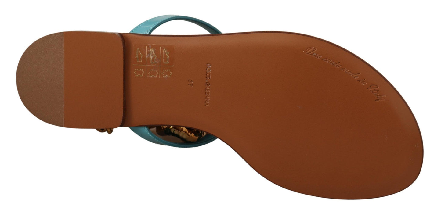 Dolce &amp; Gabbana – Devotion – Flache Sandalen aus blauem Leder