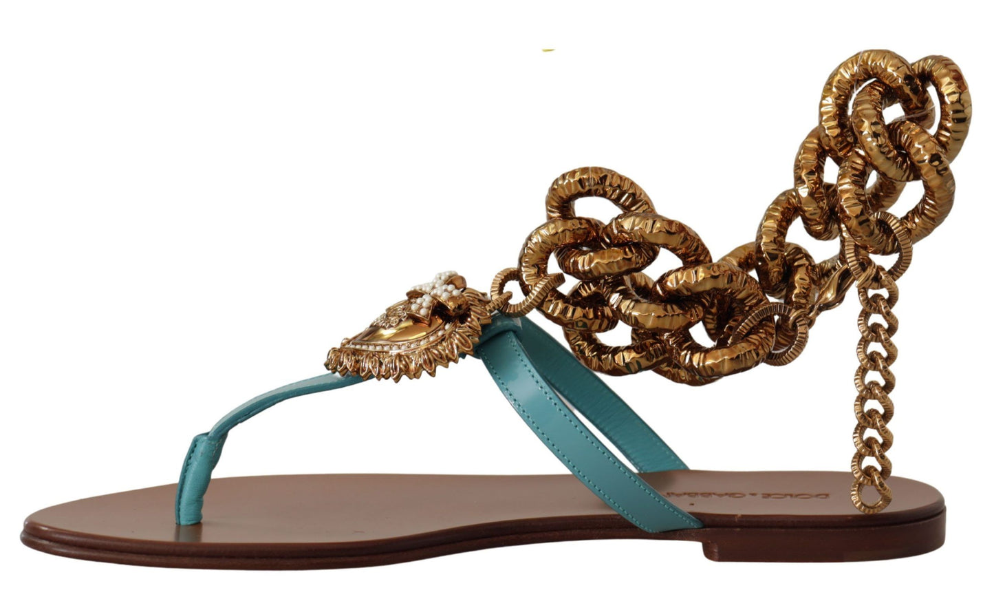 Dolce &amp; Gabbana – Devotion – Flache Sandalen aus blauem Leder