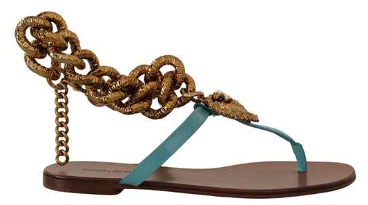 Dolce &amp; Gabbana – Devotion – Flache Sandalen aus blauem Leder