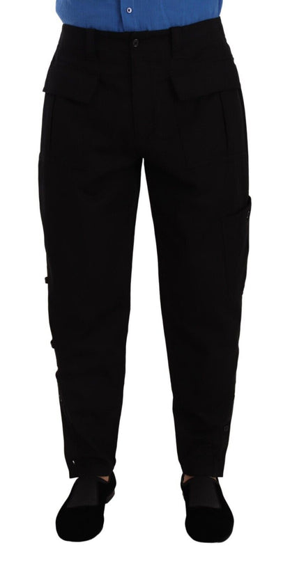 Dolce &amp; Gabbana – Schwarze Cargohose aus Baumwollstretch mit schmalem Schnitt