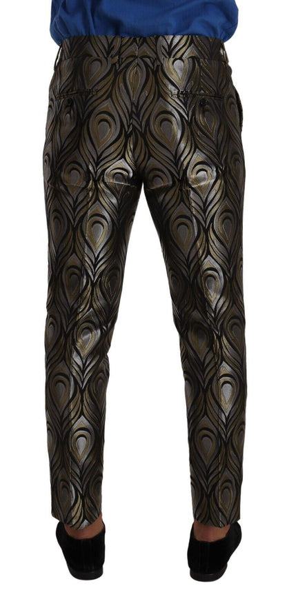 Dolce &amp; Gabbana Silber Gold Jacquard Herren Hose Anzughose
