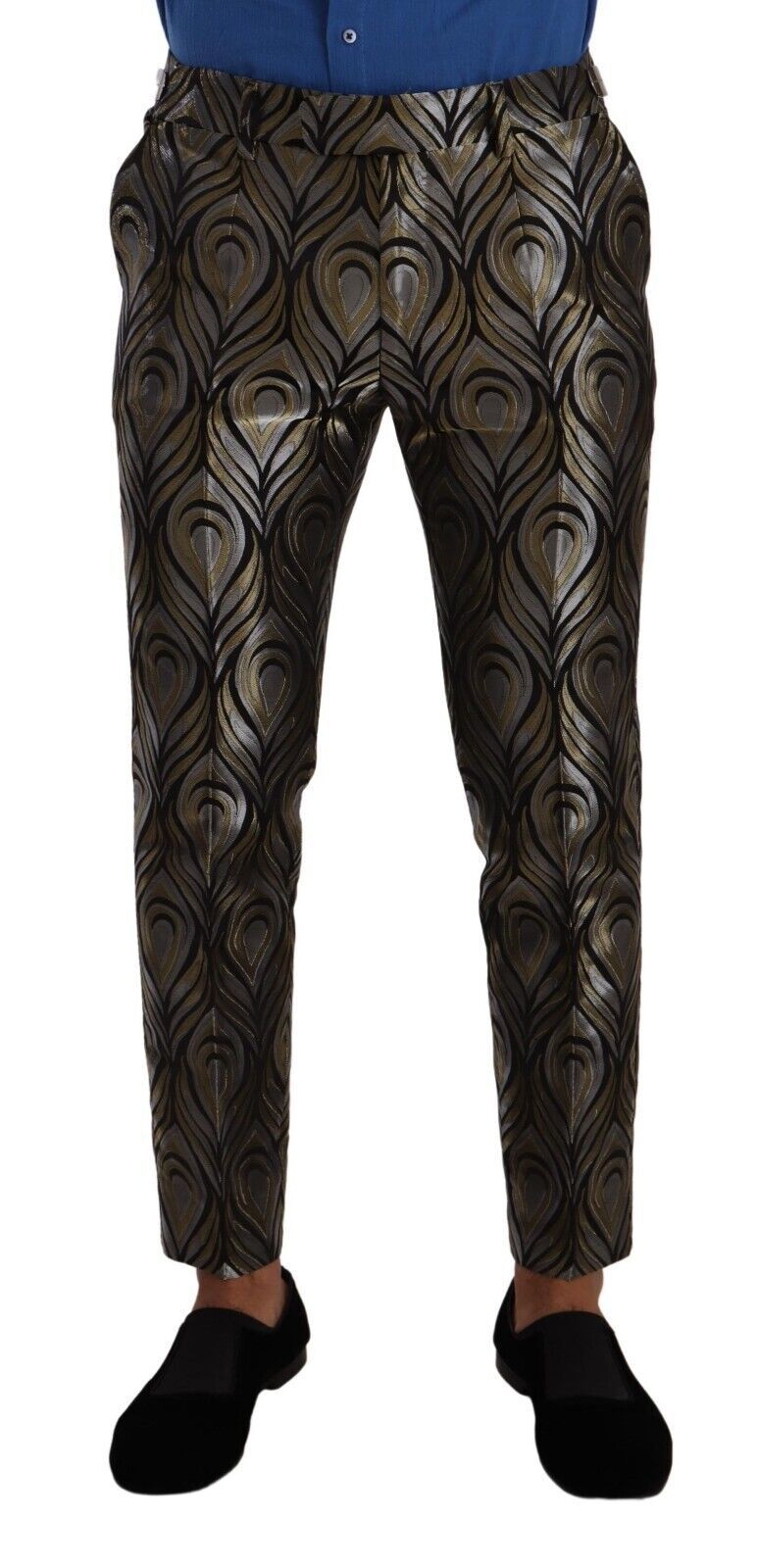 Dolce &amp; Gabbana Silber Gold Jacquard Herren Hose Anzughose