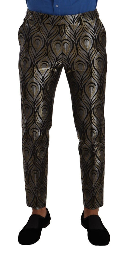 Dolce &amp; Gabbana Silber Gold Jacquard Herren Hose Anzughose