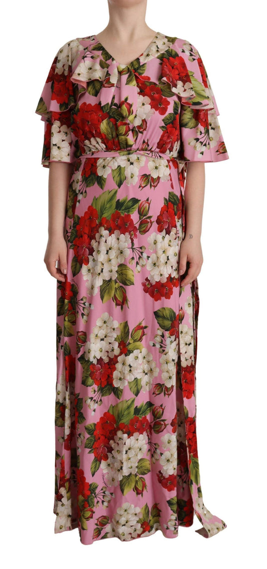 Dolce &amp; Gabbana – Maxikleid aus Stretch-Seide mit Blumenmuster in Rosa