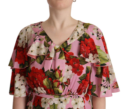 Dolce &amp; Gabbana – Maxikleid aus Stretch-Seide mit Blumenmuster in Rosa