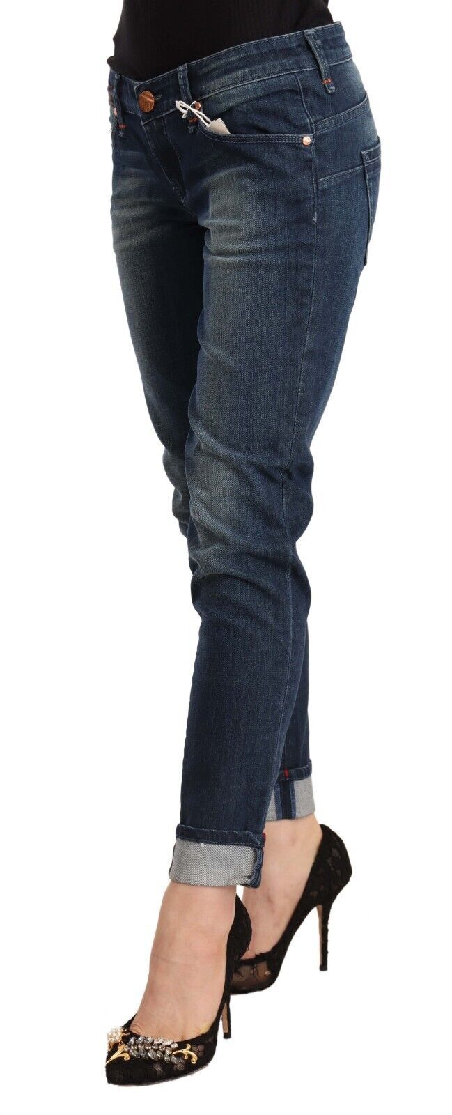 Acht – Blau verwaschene Skinny-Jeans mit niedriger Taille und umgeschlagenem Saum