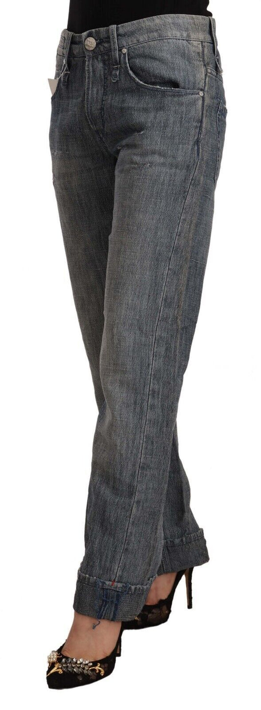 Acht – Graue, verwaschene Jeans mit geradem Schnitt und umgeschlagenem Saum in mittlerer Taille