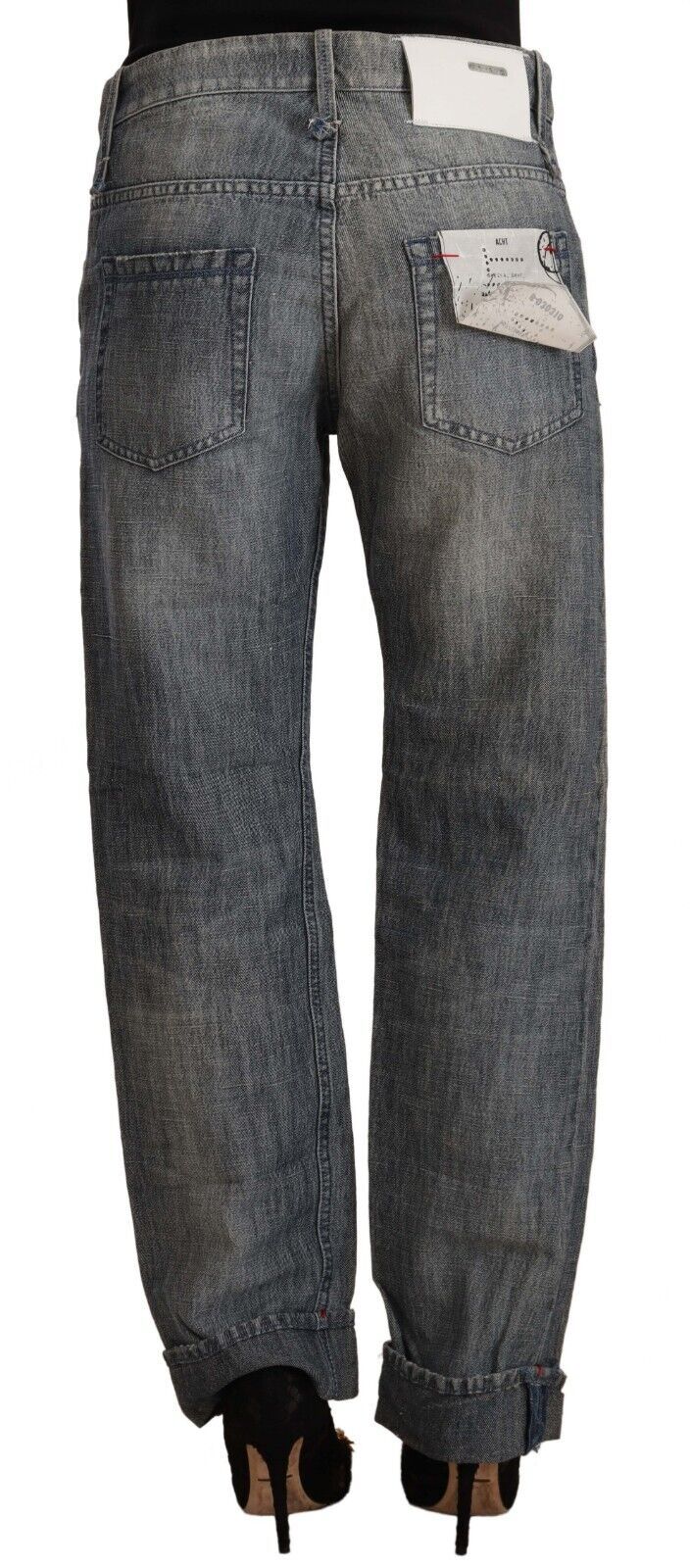 Acht – Graue, verwaschene Jeans mit geradem Schnitt und umgeschlagenem Saum in mittlerer Taille